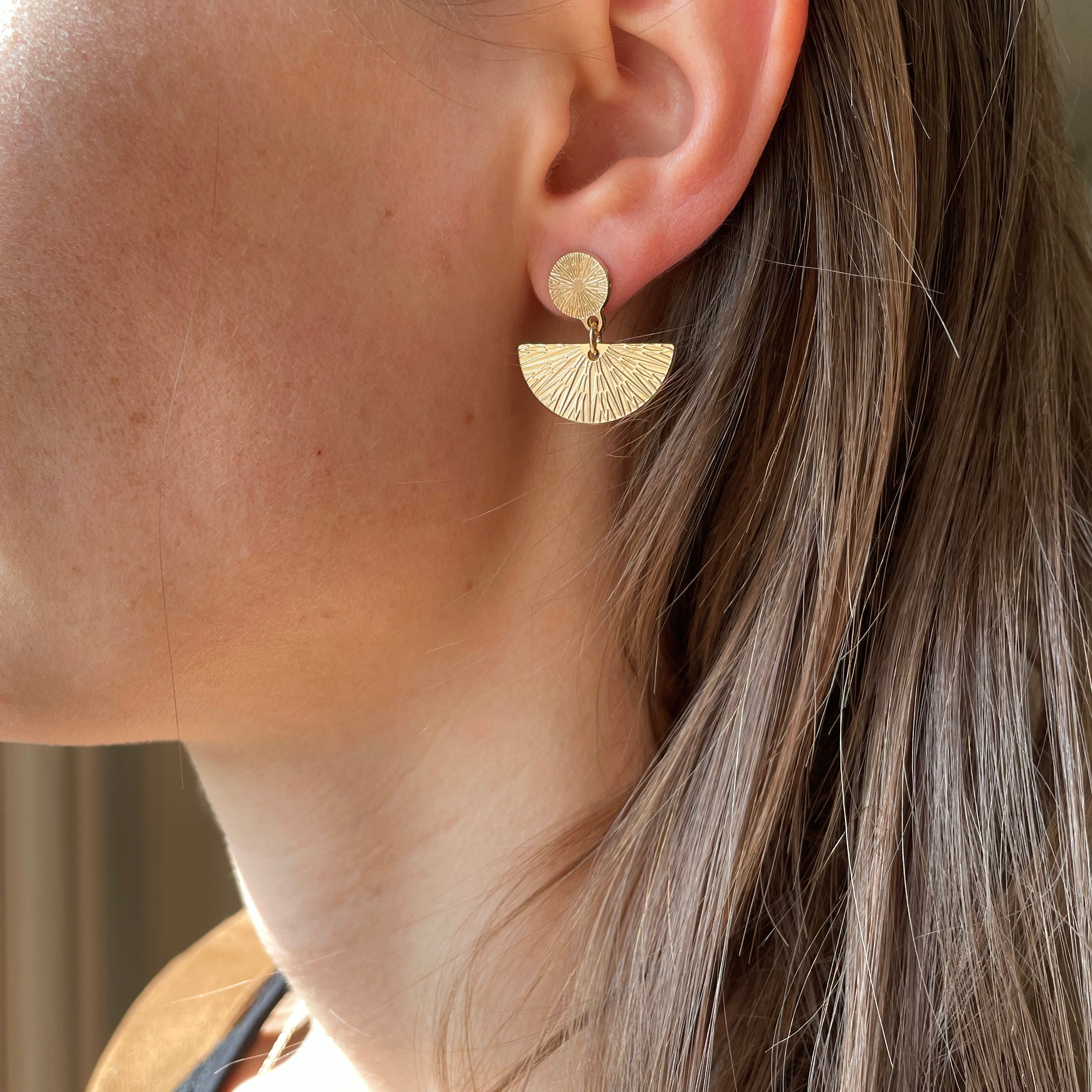 Boucles D'oreilles Pendantes Rosace, Plaqué Or